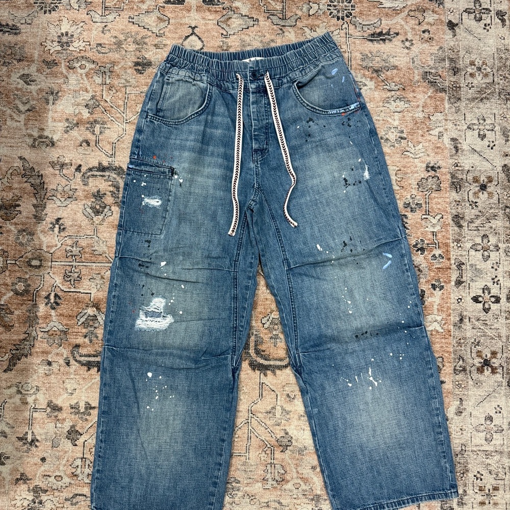We The Free Relaxed Blue Paint-Splatter Jeans